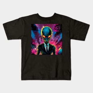 Black Suit Alien Kids T-Shirt